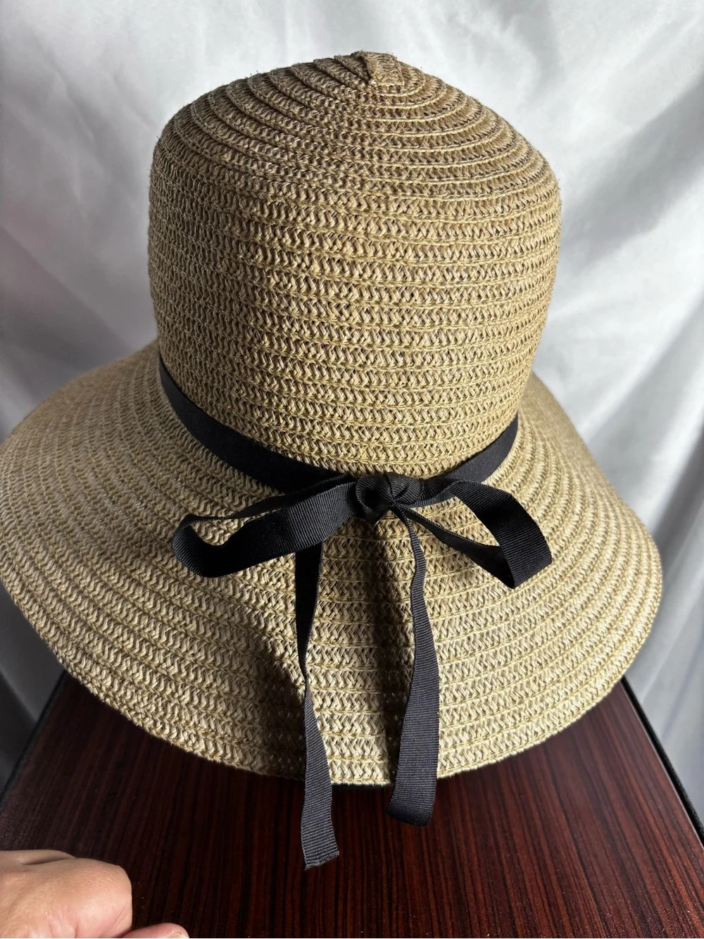 Neutral Straw Sun Hat with Black‎ Ribbon Band